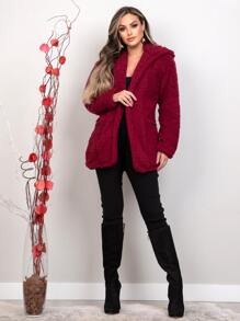 Women Faux Fur Coats - Burgundy - View 6