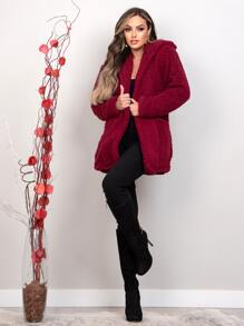 Women Faux Fur Coats - Burgundy - View 7