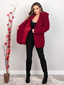 Women Faux Fur Coats - Burgundy - View 3