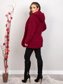 Women Faux Fur Coats - Burgundy - View 9
