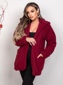 Women Faux Fur Coats - Burgundy - View 10