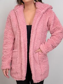 Women Faux Fur Coats - Pink - View 4