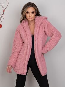 Women Faux Fur Coats - Pink - View 9