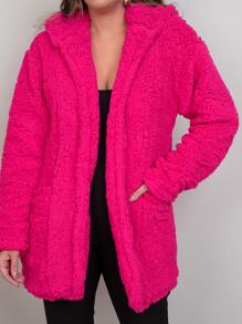 Women Faux Fur Coats - Hot Pink - View 6