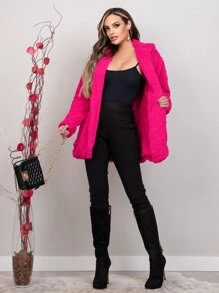 Women Faux Fur Coats - Hot Pink - View 3