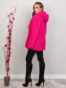 Women Faux Fur Coats - Hot Pink - View 5