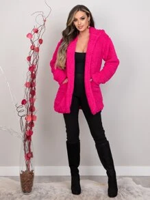 Women Faux Fur Coats - Hot Pink - View 7