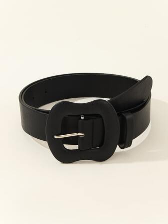 大碼極簡黑色葫蘆PU皮腰帶