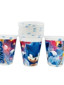 Kit de Fiesta 25 Invitados de Personaje Sonic Desechables 100 pz Artículos Decoración Cartón Platos Vasos Dulceros Palomeros - Negro - Ver 5
