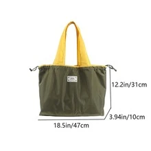 1PC  Drawstring Foldable Shopping Bag, Reusable Washable Grocery Bag, Women Travel Tote Shoulder Bag - Army Green - View 6