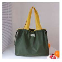 1PC  Drawstring Foldable Shopping Bag, Reusable Washable Grocery Bag, Women Travel Tote Shoulder Bag - Army Green - View 4