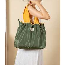 1PC  Drawstring Foldable Shopping Bag, Reusable Washable Grocery Bag, Women Travel Tote Shoulder Bag - Army Green - View 2