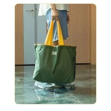 1PC  Drawstring Foldable Shopping Bag, Reusable Washable Grocery Bag, Women Travel Tote Shoulder Bag - Army Green - View 5