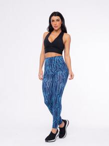 Women Sports Leggings - blue stripe - View 4