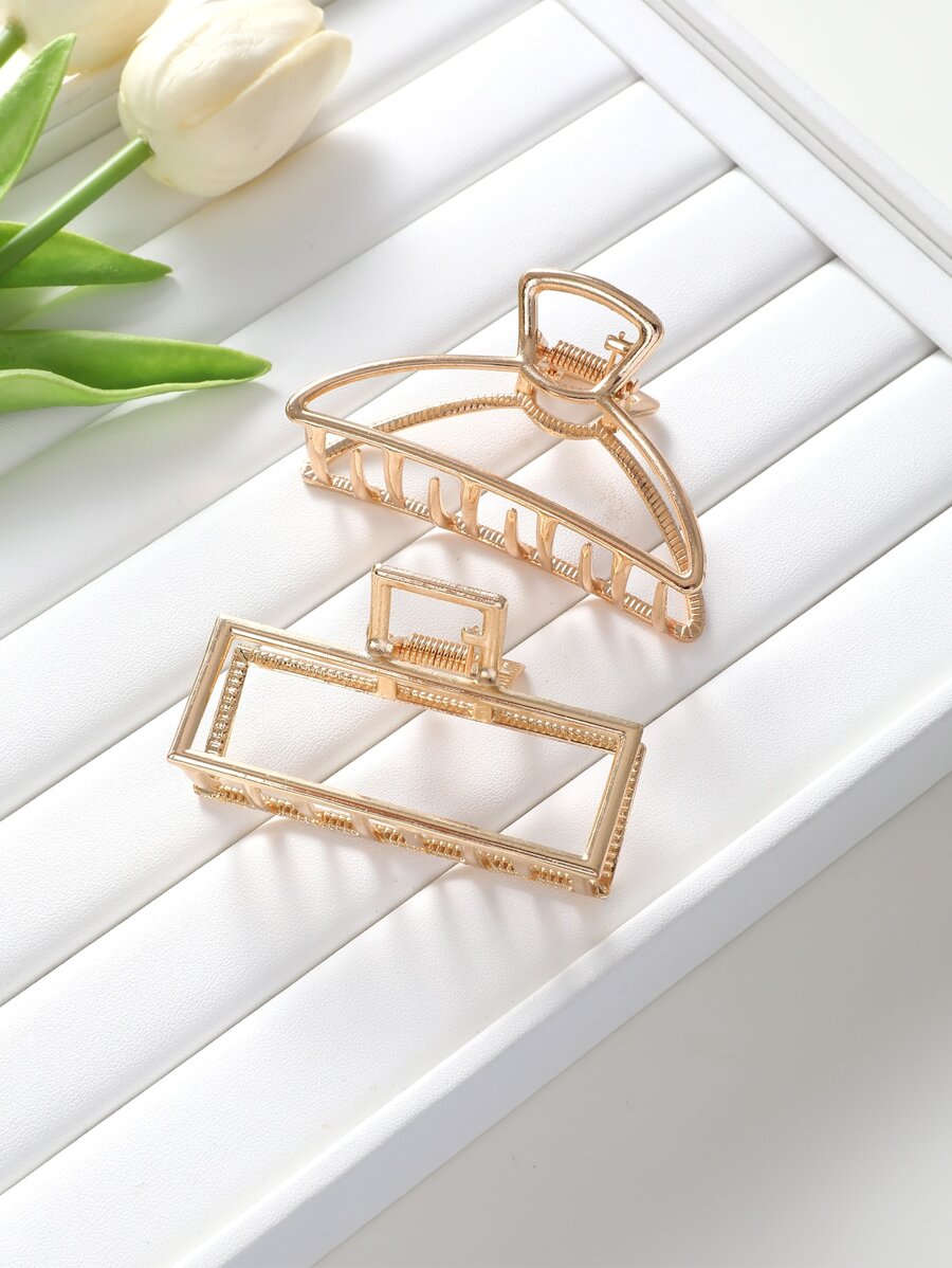 2pcs/Set Plus Size Women Metallic Color Hollow Square/Arc Shape Hair