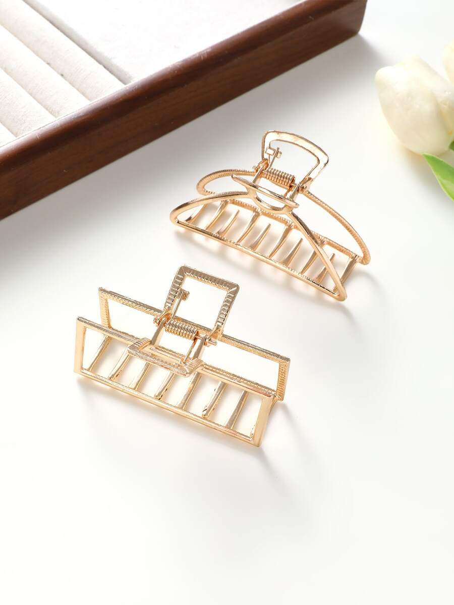 2pcs/Set Plus Size Women Metallic Color Hollow Square/Arc Shape Hair