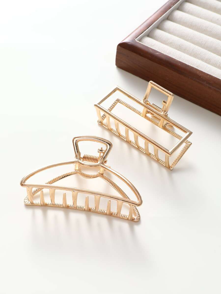 2pcs/Set Plus Size Women Metallic Color Hollow Square/Arc Shape Hair