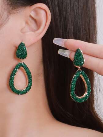 1pair Sparkling Geometric Water Drop Shape Zirconia Studded Luxury Party/Date Earrings For Women