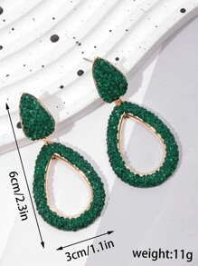 1 对闪亮几何水滴形锆石镶嵌奢华派对/约会耳环女士 - 墨綠色 - 查看 4