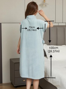 1 件珊瑚绒菠萝图案可爱刺绣无袖长袍，女士裹身式浴袍，柔软吸水家居服，开学季适用 - 紫色 - 查看 6