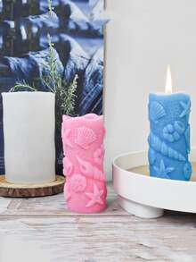 1入組海洋海貝形狀圓柱香薰蠟燭矽膠模具 - 白色 - 查看 1