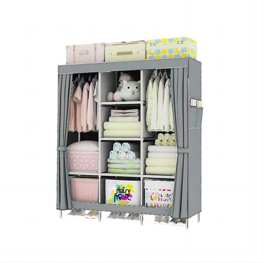 1 pieza Armario simple armario armario con acero para casa dormitorio ropa almacenamiento , diseño - Gris - Ver 1