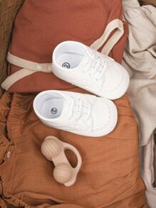 KIDSUN Baby Boys Girls Loafers Oxford Shoes Lace Up Sneakers First Walking Shoes PU Leather Moccasins Soft Rubber Sole Boots Unisex Ankle Strap Infant Toddler Newborn Outdoor Sporty Crib Dress Shoes - White - View 5