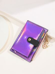 1 件简约风格钱包，带按扣和拉链零钱袋，采用 PU 材料制成，适合男女学生，双折叠设计，送给朋友的理想礼物，轻巧便携，卡片，身份证，白领，女性，节日，周年纪念，生日礼物配件，送给老师的礼物，卡夹，钱包，名片夹，信用卡夹，女士，女士钱包，迷你钱包，钱包，卡片钱包 - 紫色 - 查看 4
