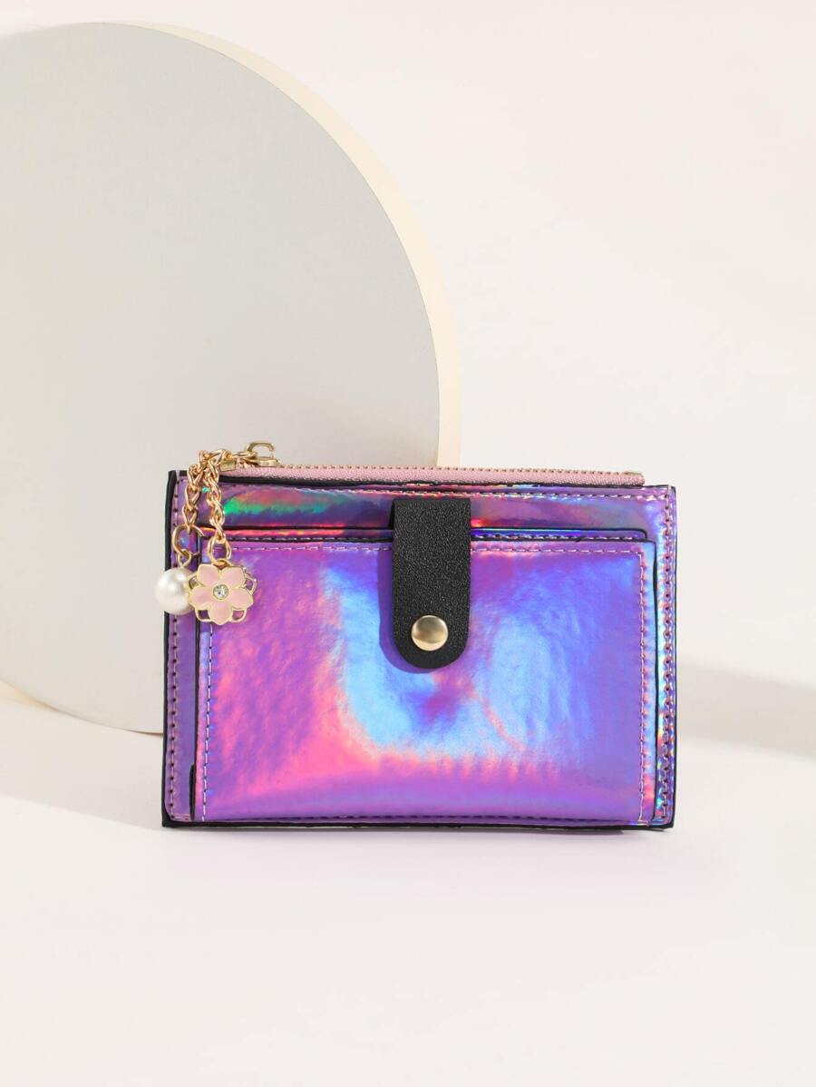 1 件简约风格钱包，带按扣和拉链零钱袋，采用 PU 材料制成，适合男女学生，双折叠设计，送给朋友的理想礼物，轻巧便携，卡片，身份证，白领，女性，节日，周年纪念，生日礼物配件，送给老师的礼物，卡夹，钱包，名片夹，信用卡夹，女士，女士钱包，迷你钱包，钱包，卡片钱包 - 紫色 - 查看 1