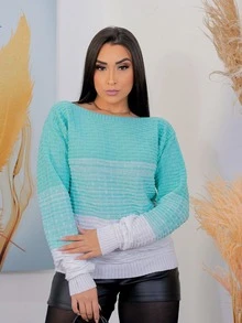 Blusa Tricolor Tricot Colorida Manga Longa Relevo