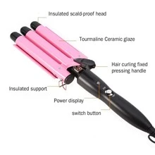 Hair Curling Iron 1 inch 3 Barrel Hair Crimper Ceramic Two Gear Temperature Control Hair Waving Styling Tools - Black - View 2