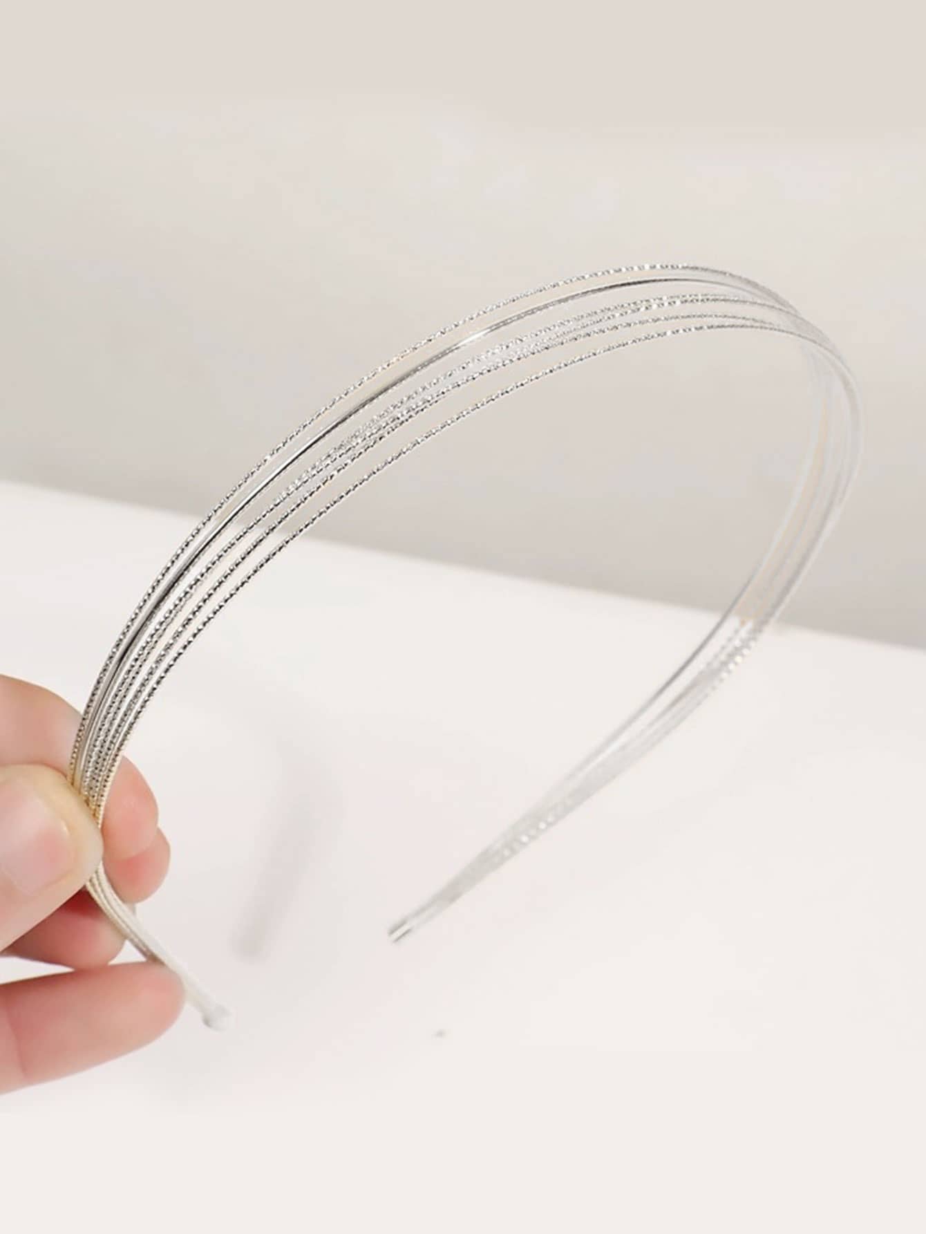 Diadema metálica de estilo urbano multicapa, tocado dorado, diadema, aro para el cabello, accesorios para el cabello - Plateado - Ver 1
