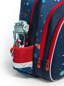 Mochila para niños de gran capacidad con diseño de astronauta de unicornio con temática espacial de 17 pulgadas con estampado de corazón y torre Eiffel, protección liviana y para la columna vertebral, mochila escolar de cubierta dura para estudiantes de primaria y secundaria - Azul - Ver 8