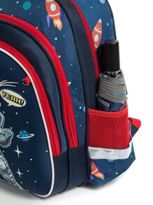 Mochila para niños de gran capacidad con diseño de astronauta de unicornio con temática espacial de 17 pulgadas con estampado de corazón y torre Eiffel, protección liviana y para la columna vertebral, mochila escolar de cubierta dura para estudiantes de primaria y secundaria - Azul - Ver 9
