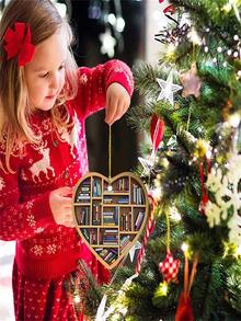 1入組書戀人心裝飾物,讀本聖誕裝飾物,亞克力樹裝飾物禮品為她,閱讀復古書聖誕裝飾物,合適的適合萬聖節,感恩節,聖誕 - 彩色 - 查看 2