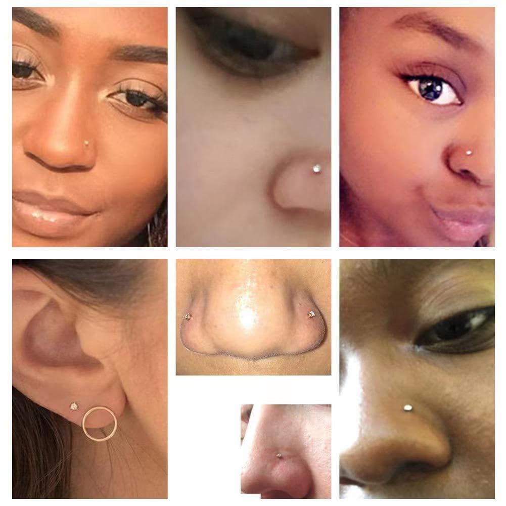 12pcs White Straight Nose Studs, Curved Nose Studs, S Shaped Nose Rings