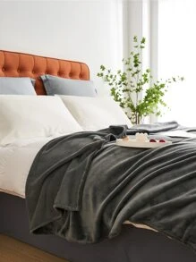 1pc Minimalist Solid Color Plush Blanket, Elegant And Simple, Soft And Warm, Suitable For Bedroom, Guest Room And Sofa - Dark Grey - View 5