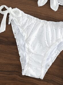 Double Strap Gathered Side Ties Brief Bikini Set Summer - White - View 3