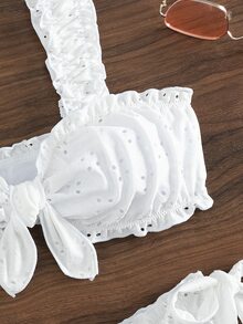 Double Strap Gathered Side Ties Brief Bikini Set Summer - White - View 2