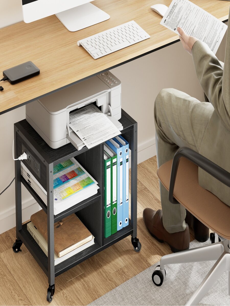 Printer Stand with Charging Station, Home Office Desktop Printer Stand ...