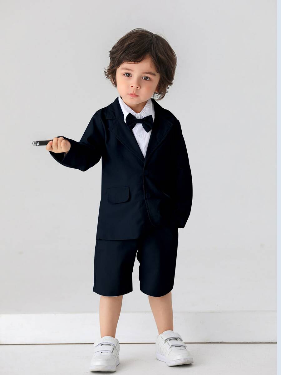 BOARNSEORL 男婴绅士套装两件套：西装外套配领结和西裤，适合生日派对、周岁生日、婚礼、宴会等场合。 - 黑色 - 查看 1