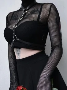 1 chiếc đai nịt bụng Gothic Rock Hip-Hop cho sân khấu, thắt lưng buộc eo, thắt lưng giữ eo hộp đêm, thắt lưng nịt ngực Punk - màu đen - Xem 3