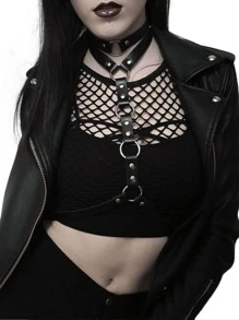 1 chiếc đai nịt bụng Gothic Rock Hip-Hop cho sân khấu, thắt lưng buộc eo, thắt lưng giữ eo hộp đêm, thắt lưng nịt ngực Punk - màu đen - Xem 5