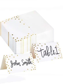 50pcs Gold Foil Polka Dot Table Cards For Home Party, Wedding Seating Card - White - View 1