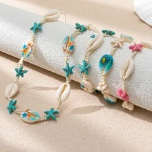 falso océano estilo con dibujos animados colgante de concha Collar con pulsera Set con ajustable estrella de mar diseño Collar - Celeste - Ver 2