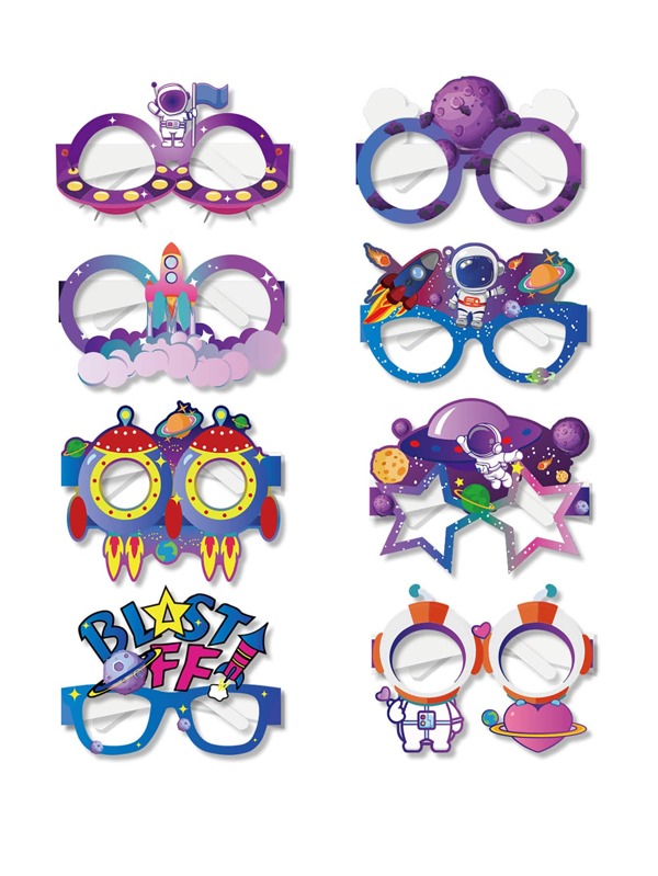 8pcs Space Themed Paper Eyeglasses For Birthday Party And Gathering Decoration