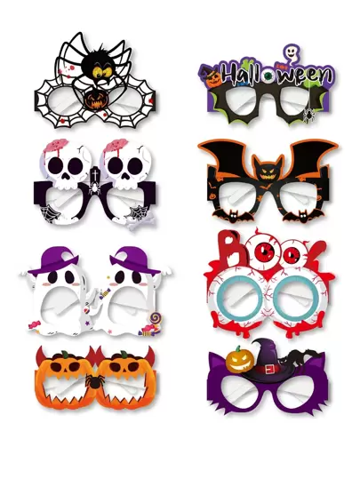 8pcs/Set Halloween Theme Paper Glasses, For Halloween Party Decoration,Christmas