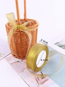 2.5釐米金色&銀緞帶烘烤&蛋糕包裝生日禮物裝飾用品絲帶DIY彩色織物緞帶,25 - 金色 - 查看 3