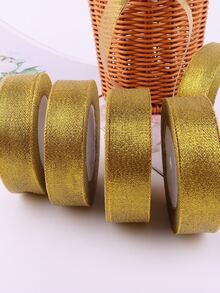 2.5釐米金色&銀緞帶烘烤&蛋糕包裝生日禮物裝飾用品絲帶DIY彩色織物緞帶,25 - 金色 - 查看 4