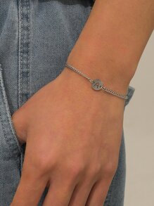 1入組男士不銹鋼簡單時尚26字母姓名手環 - 銀色 - 查看 1